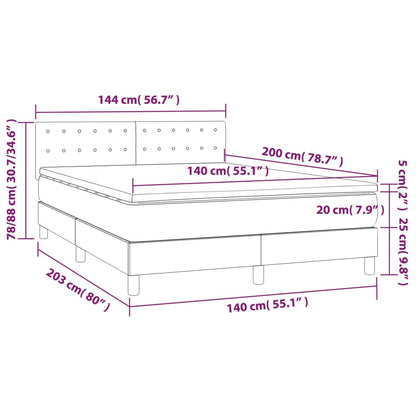 Cama Box Spring Con Colchón Y Led Tela Crema 140x200 Cm / Vetonek_5
