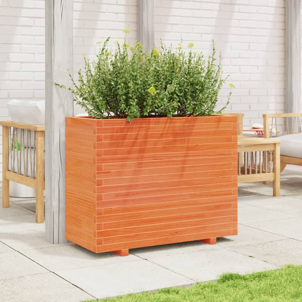 Jardinera Madera Maciza De Pino Marrón Cera 90x40x72 Cm_2