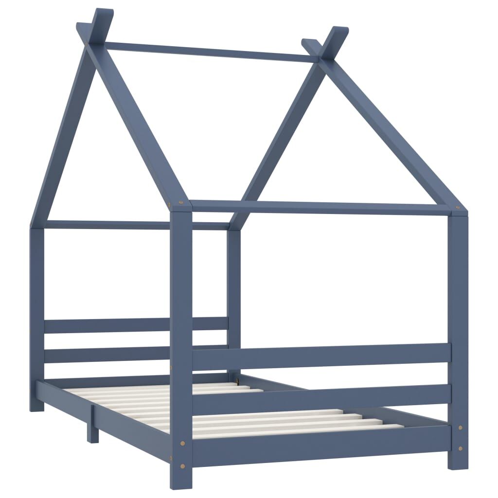 Vidaxl Estructura De Cama Infantil Madera Maciza Pino Gris 90x200 Cm_1