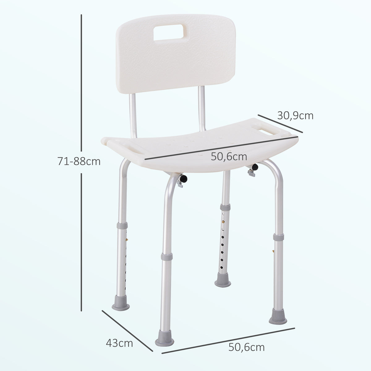 Silla De Ducha Homcom Aleación De Aluminio, Pe Blanco 43x50,6x88 Cm_2