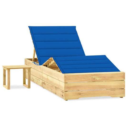 Tumbona De Jardín Con Mesa Y Cojín De Madera De Pino Impregnada_0