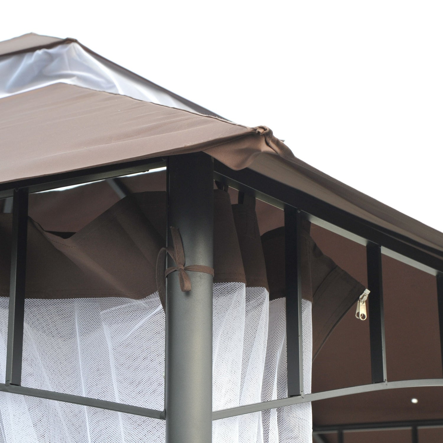 Outsunny Carpa Jardín Terraza 3x3m Cenador Con Mosquitera Gazebo Color Café_4