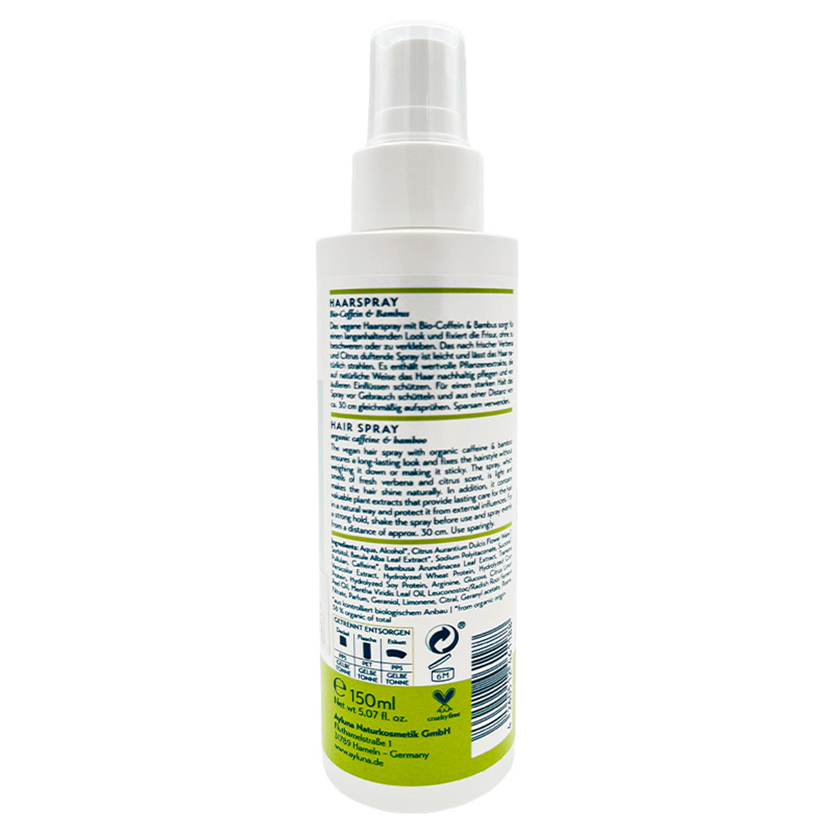 Spray Moldeador con Cafeína BIO y Bambú, Ayluna , 150 ml