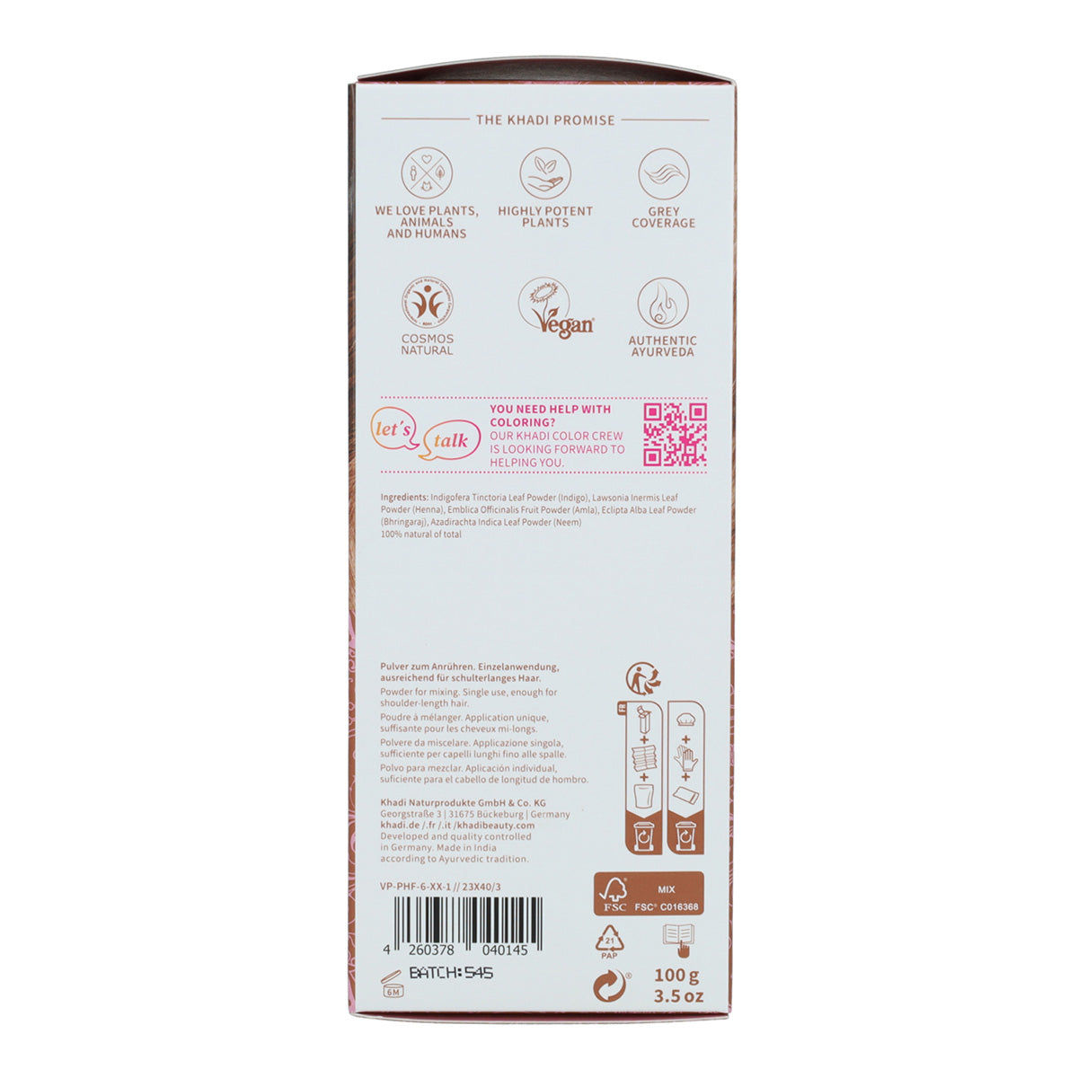 Tinte natural color castaño claro, Khadi, 100 g