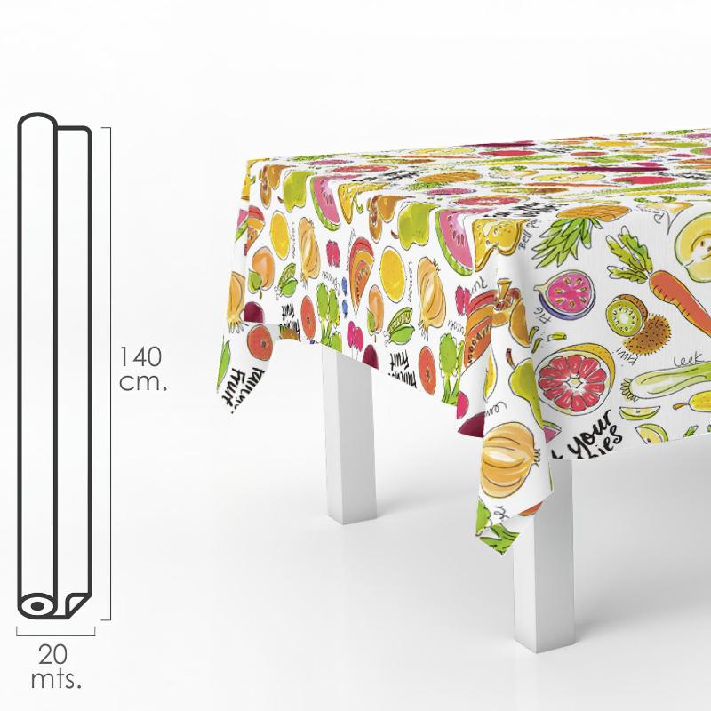 Mantel Hule Rectangular Frutas Fantasia. Impermeable Antimanchas Pvc 140 Cm. X 20 Metros. Rollo Recortable. Interior Y Exterior_0