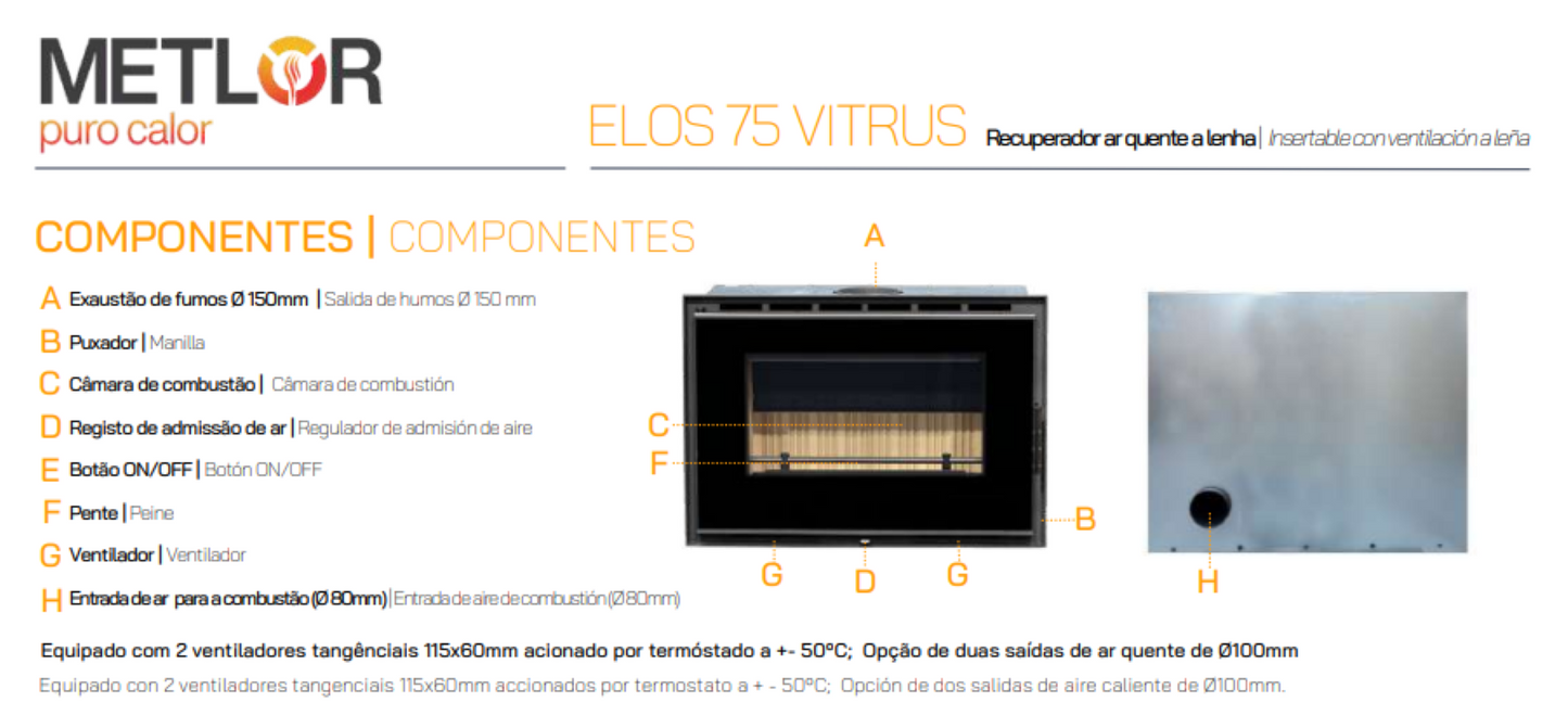 Insertables Con Ventilación A Leña Metlor Modelo Elos 75 Vitrus_3