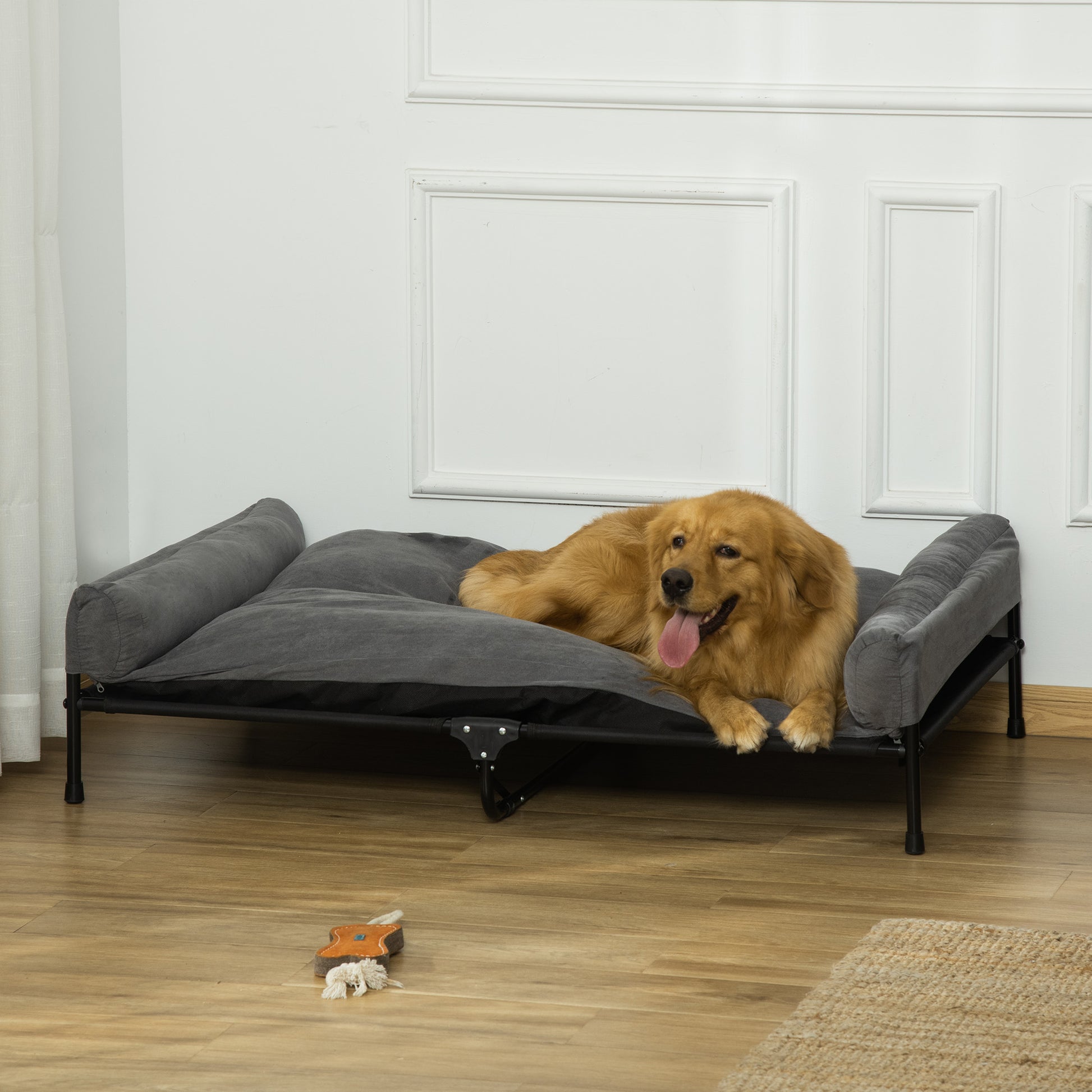 Pawhut Cama Elevada Para Perros Con Cojín Lavable Tela Transpirable 120x80x30cm_1