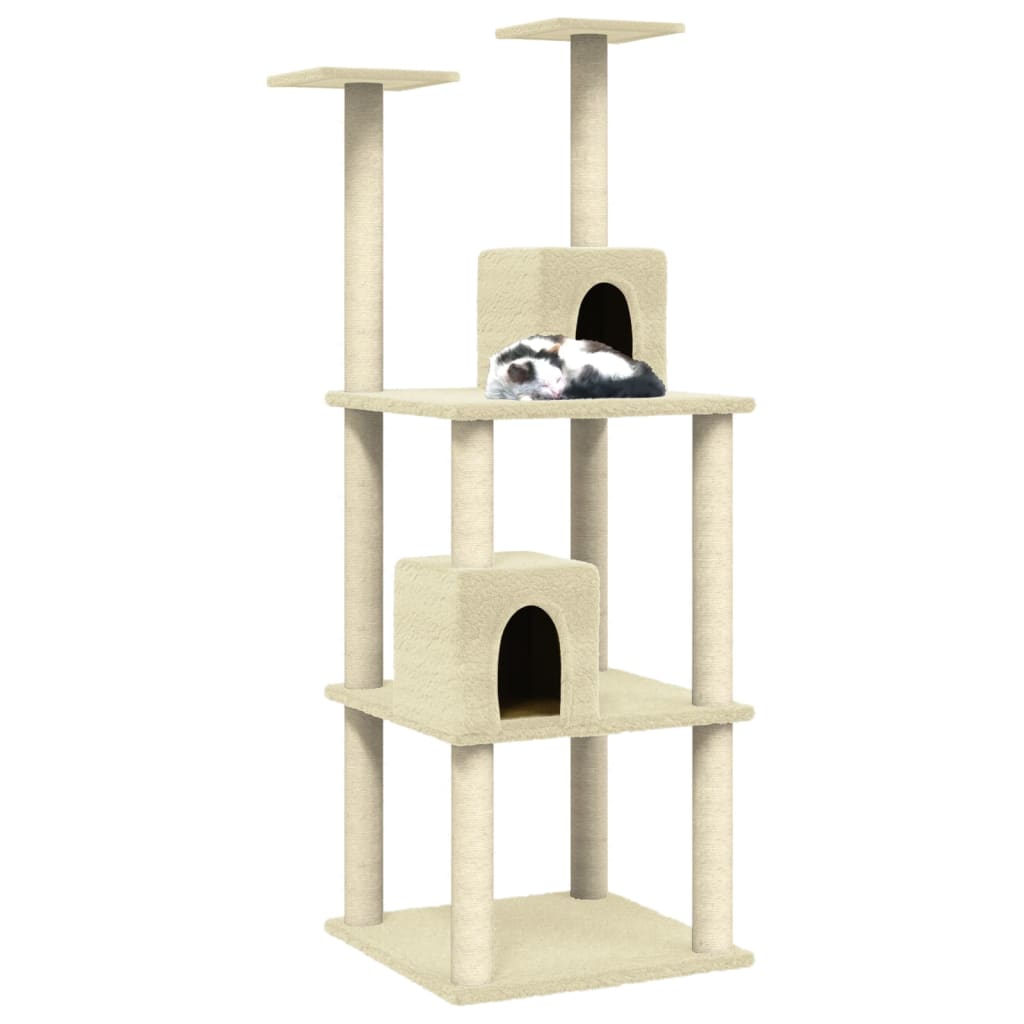 Rascador Para Gatos Con Postes De Sisal Color Crema 141 Cm_2