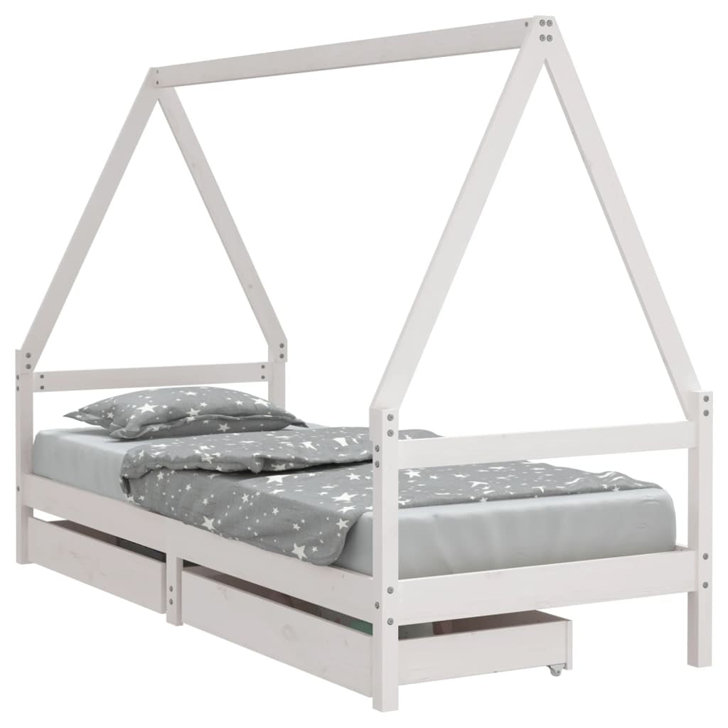 Vidaxl Estructura Cama Niños Con Cajones Madera Pino Blanco 80x200 Cm_0