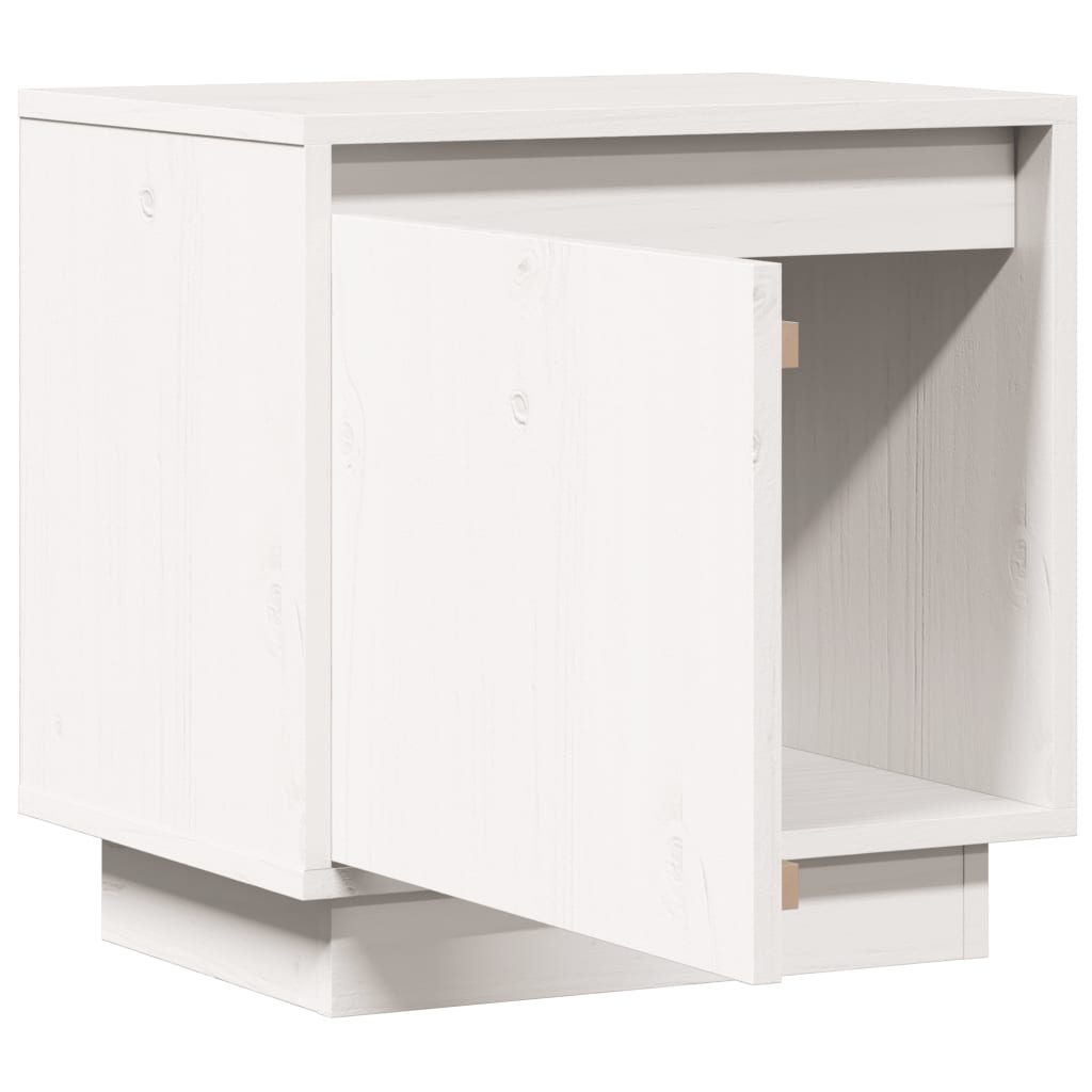 Mesita De Noche De Madera Maciza De Pino Blanco 40x30x40 Cm_3