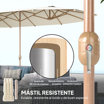 Outsunny Sombrilla Doble 4,6x2,7 M Con Manivela Resistente Al Agua Crema_5