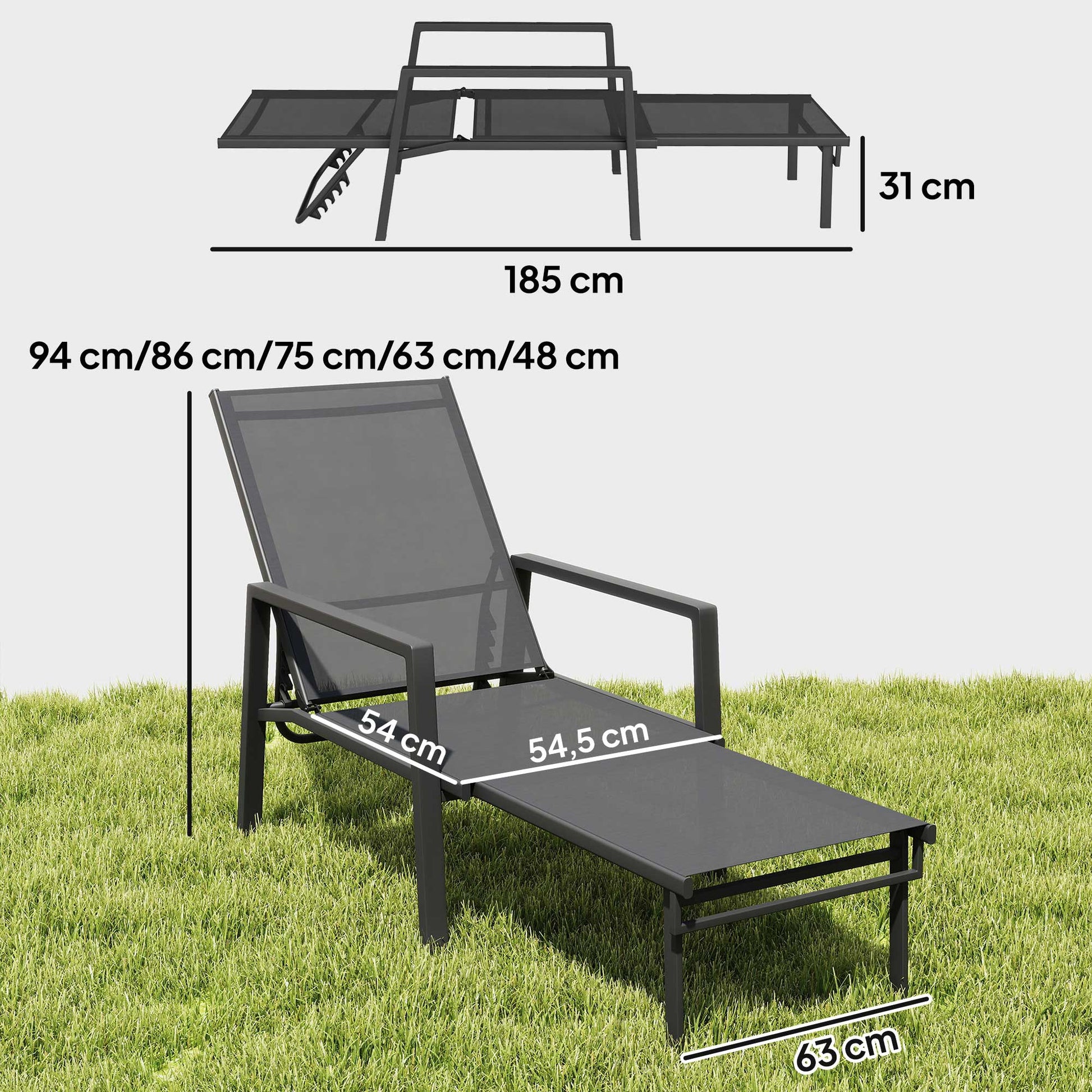 Outsunny Tumbona Plegable Con Reposapiés Retráctil Respaldo Ajustable 5 Niveles_2