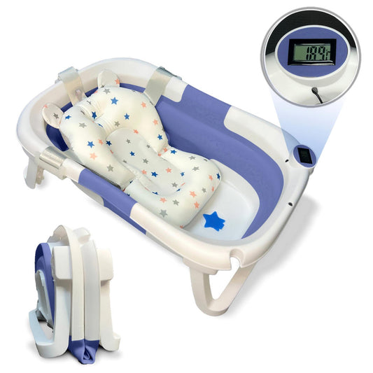 Bathby Bañera Bebé Plegable Con Termómetro, Cojín Antideslizante, Patas Antideslizantes (azul Oasis)_0