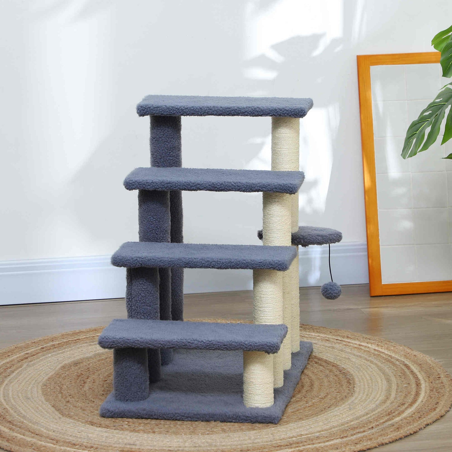 Pawhut Escalera Para Gatos 4 Niveles Cubierto De Suave Felpa 60x40x64 Cm Gris_1