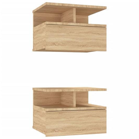 Mesita De Noche Flotante 2 Uds Madera Roble Sonoma 40x31x27 Cm_0