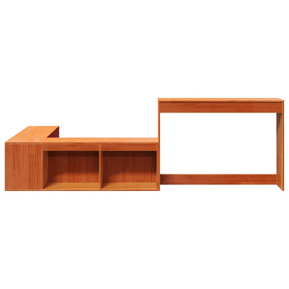 Mueble Con Escritorio Madera Maciza Pino Marrón 232x122x75 Cm_2