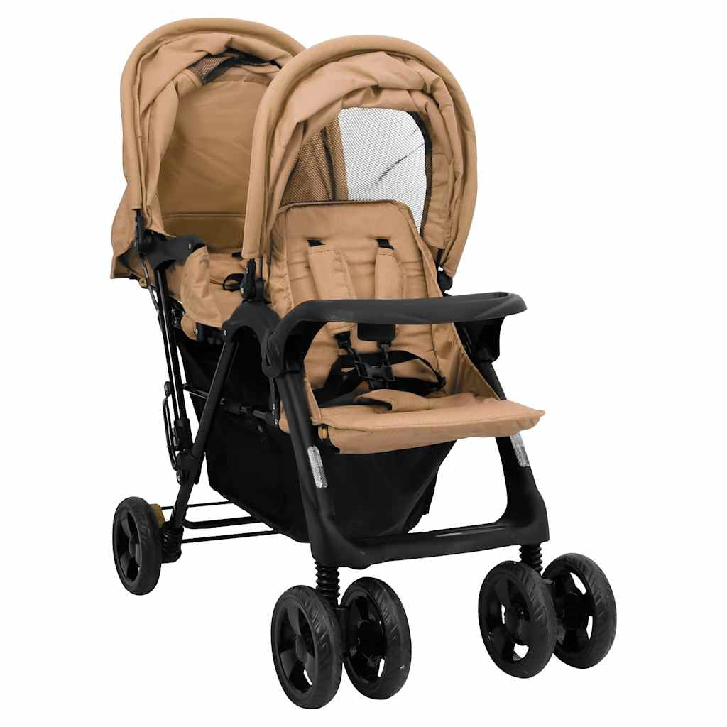 Vidaxl Carrito Para Gemelos Tandem De Acero Gris Taupé_1