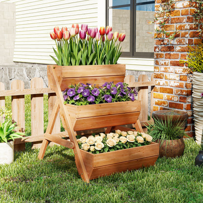Outsunny Jardinera De Madera De 3 Niveles Con Orificios De Drenaje Marrón_3