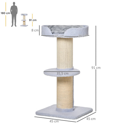 Pawhut Árbol Rascador Para Gatos Altura 91 Cm De 3 Niveles 45x45x91cm Azul Claro_2