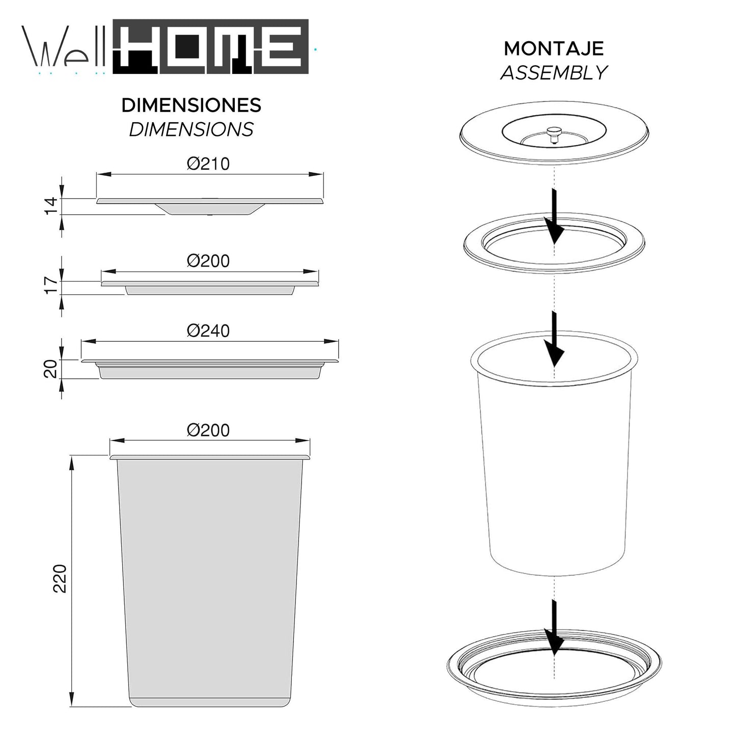 Cubo Integrable En Encimera 5l Tapa Acero Inox Azul