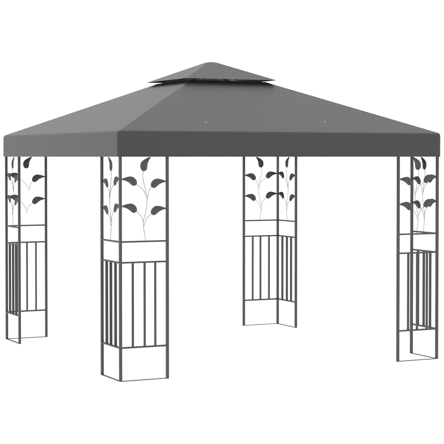 Outsunny Cenador De Jardín 3x3 M Pabellón De Jardín Con Doble Techo Gris_0