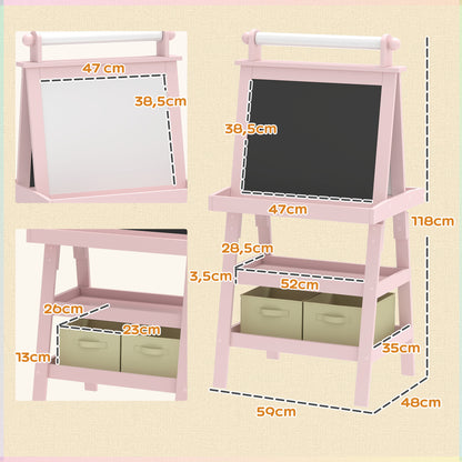 Aiyaplay Pizarra Infantil Caballete 3 En 1 Con Rollo De Papel Y Cestas Rosa_2