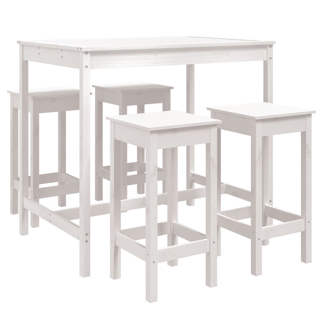 Vidaxl Set De Mesa Y Taburetes Altos Jardín 5 Pzas Madera Pino Blanco_0