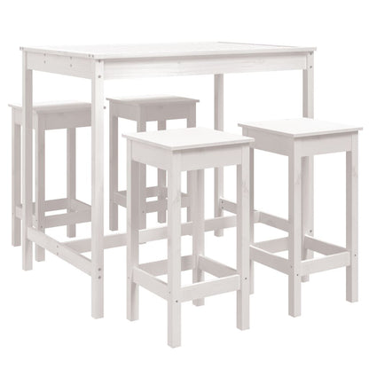 Vidaxl Set De Mesa Y Taburetes Altos Jardín 5 Pzas Madera Pino Blanco_0