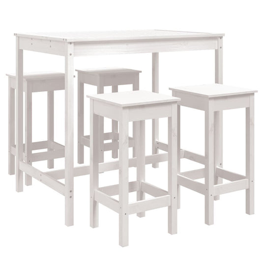 Vidaxl Set De Mesa Y Taburetes Altos Jardín 5 Pzas Madera Pino Blanco_0
