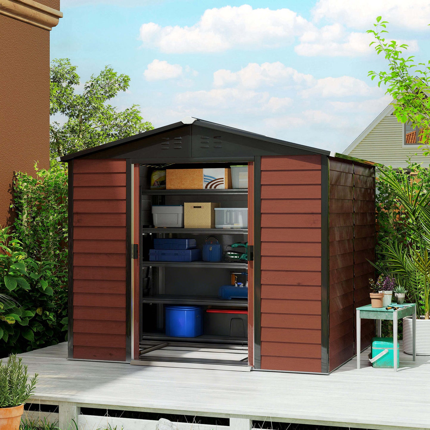 Outsunny Caseta De Jardín Exterior 4,4 M² 240x206x198 Cm Teca_1