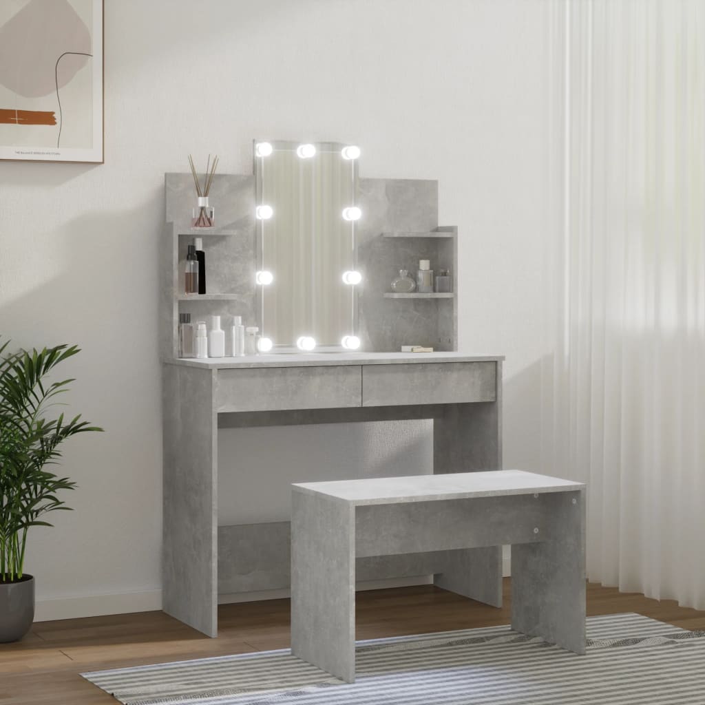 Juego De Tocador Con Led Madera Contrachapada Gris Hormigón_3