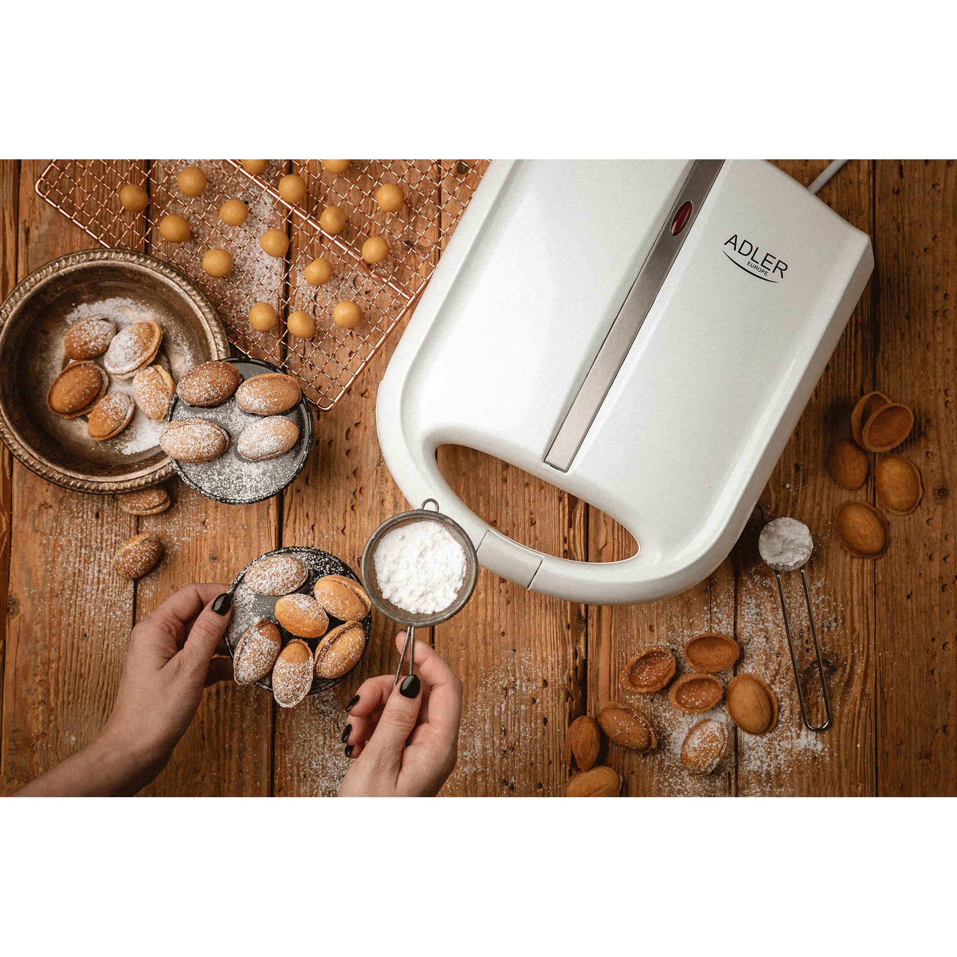 Hornillo Eléctrico Para 24 Galletas En Forma De Nuez, Placas Antiadherentes, Pastas Rellenas Adler Ad3039 Blanco_3