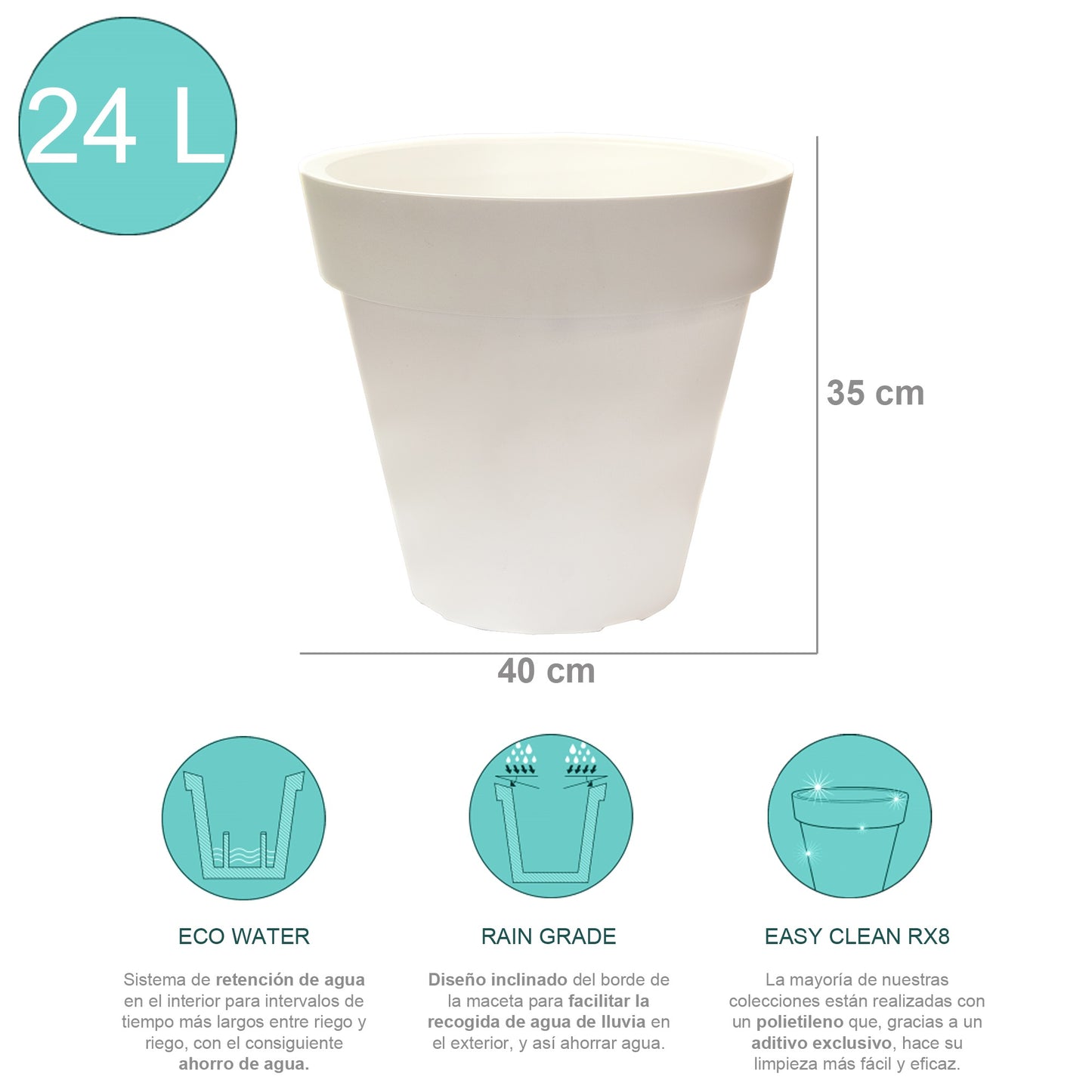 Macetero De Polietileno Por Rotomoldeo Blanco 40x35 Cm_1