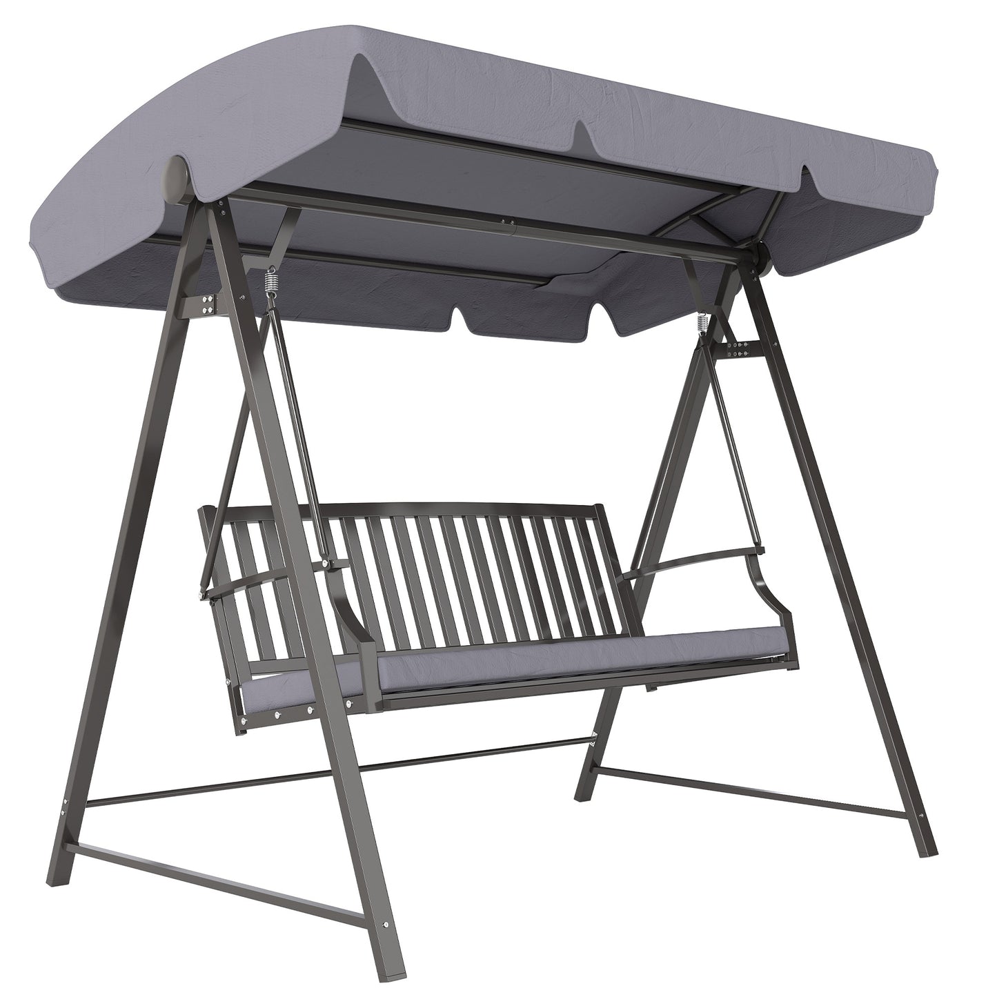Outsunny Columpio De Jardín De 3 Plazas Con Toldo Ajustable Y Cojín Gris_0