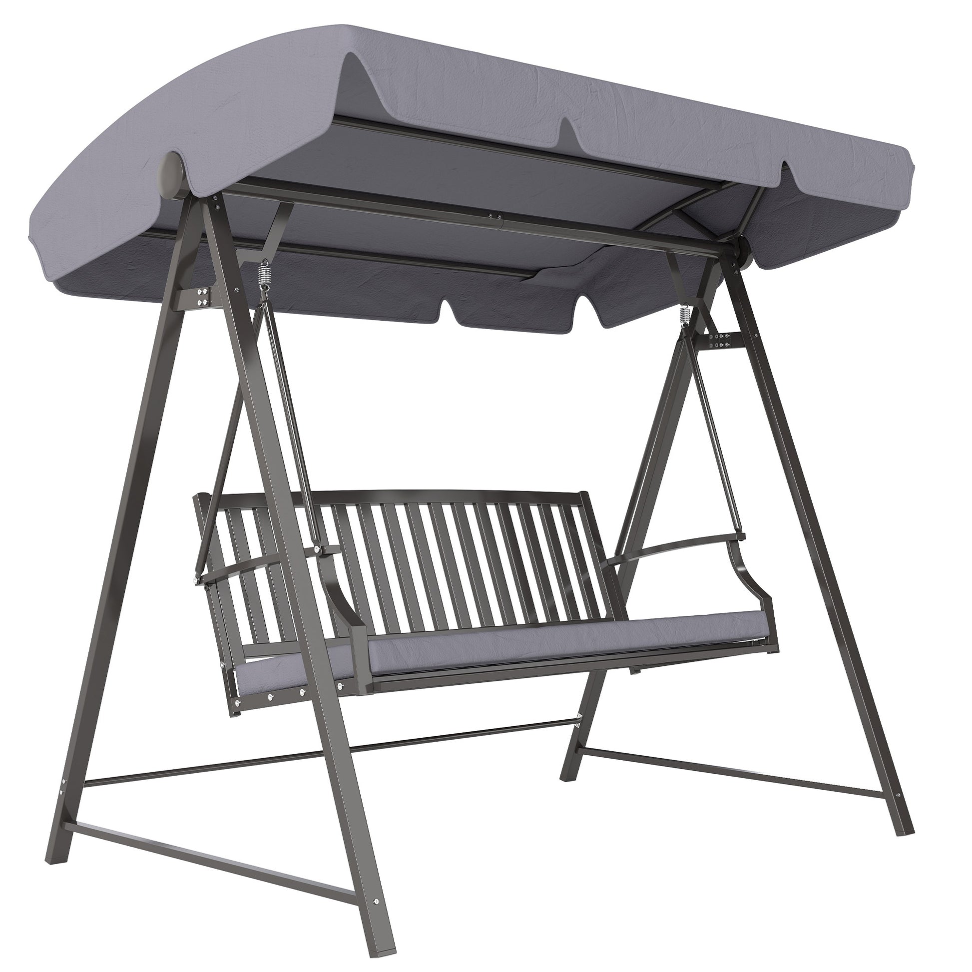 Outsunny Columpio De Jardín De 3 Plazas Con Toldo Ajustable Y Cojín Gris_0