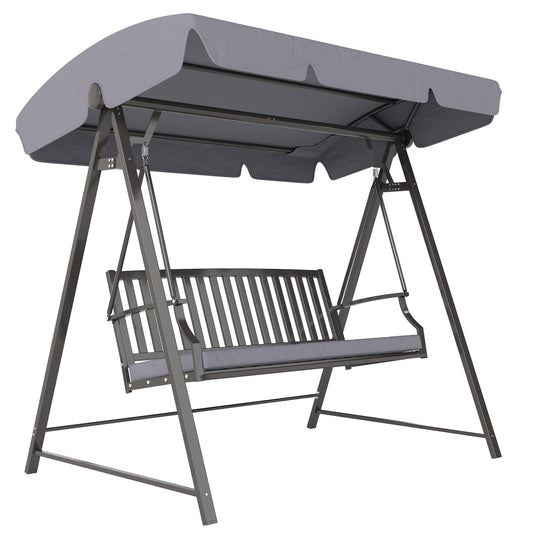 Outsunny Columpio De Jardín De 3 Plazas Con Toldo Ajustable Y Cojín Gris_0