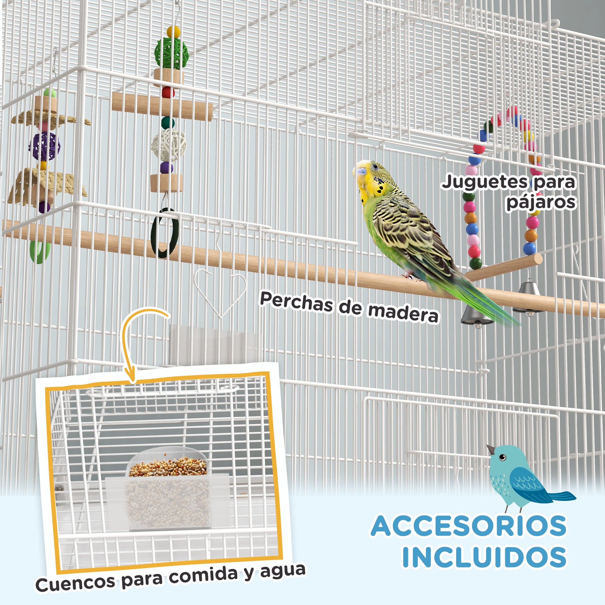 Pawhut Jaula Para Pájaros Con Ruedas Bandeja Extraíble Y Estante Inferior Blanco_4