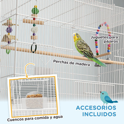 Pawhut Jaula Para Pájaros Con Ruedas Bandeja Extraíble Y Estante Inferior Blanco_4