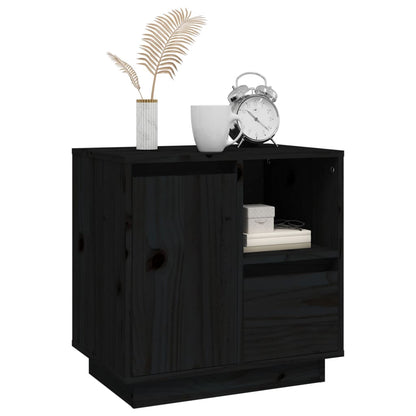 Mesita De Noche Madera Maciza De Pino Negro 50x34x50 Cm_2