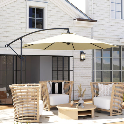 Outsunny Sombrilla De Jardín Ø300x250cm Inclinable Manivela Base Cruzada Beige_1