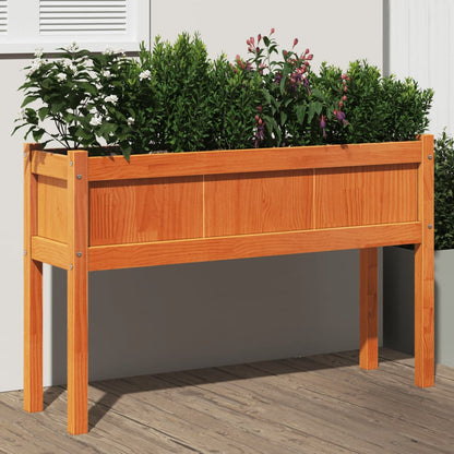 Jardinera Con Patas Madera Maciza Pino Marrón Cera 110x31x70 Cm_1