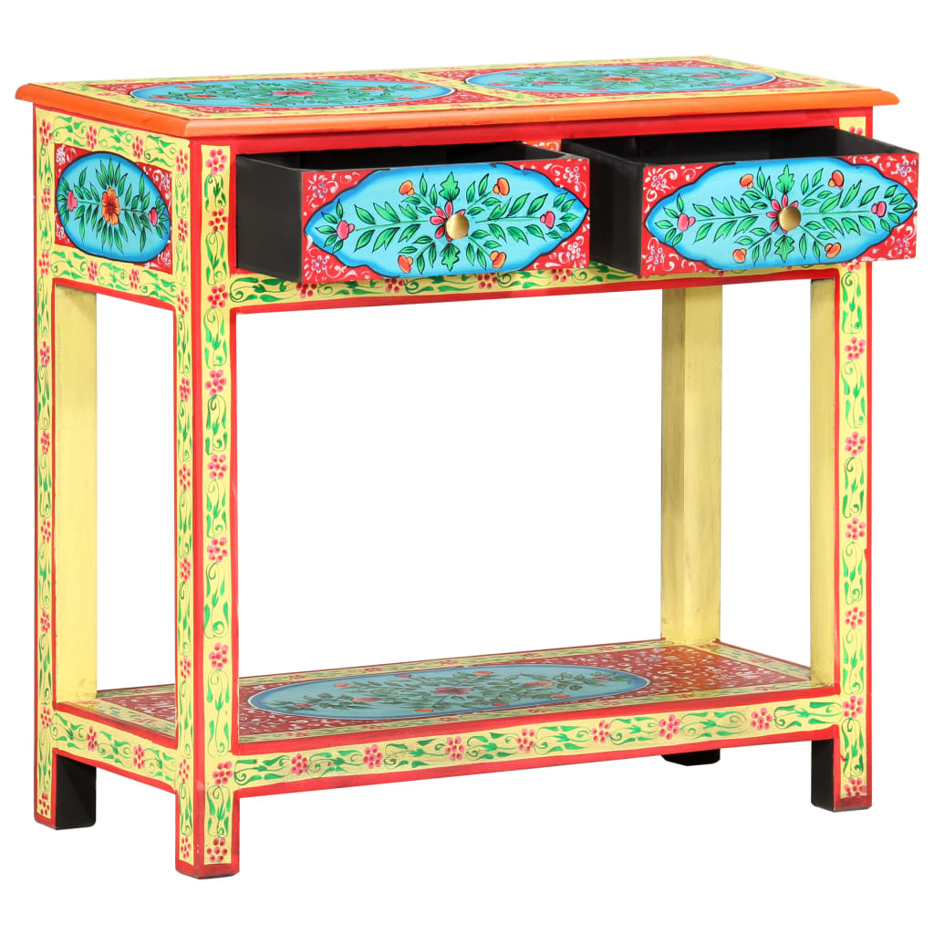 Mesa Consola Pintada A Mano Madera Maciza De Mango 80x35x75 Cm_0