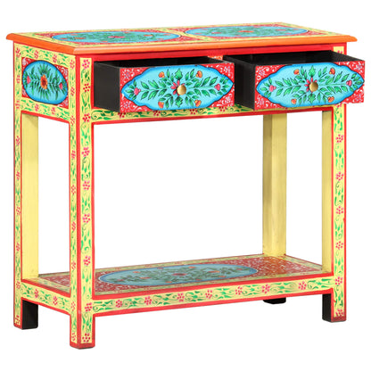 Mesa Consola Pintada A Mano Madera Maciza De Mango 80x35x75 Cm_0