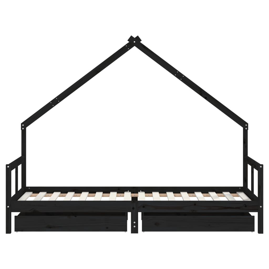 Vidaxl Estructura De Cama Niños Con Cajones Madera Pino Negro 80x200cm_4