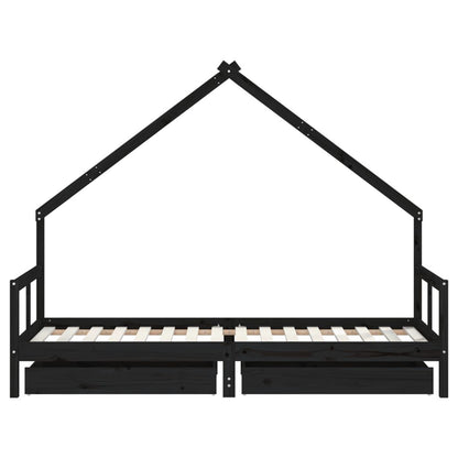 Vidaxl Estructura De Cama Niños Con Cajones Madera Pino Negro 80x200cm_4
