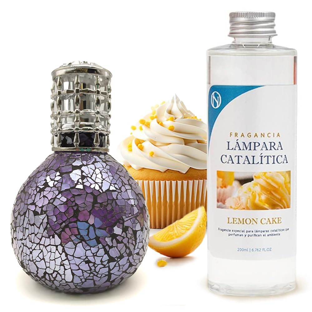 Lámpara Catalítica Mosaico Azul Océano + Fragancia Aroma Lemon Cake 500 Ml - Elimina Malos Olores, Impurezas Y Perfuma_0