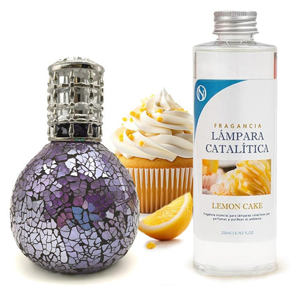 Lámpara Catalítica Mosaico Azul Océano + Fragancia Aroma Lemon Cake 200ml - Elimina Malos Olores, Impurezas Y Perfuma_0