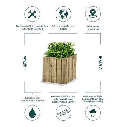 Jardinera De Madera Para Exterior 50x50x50 Cm Atrium Hortalia_2