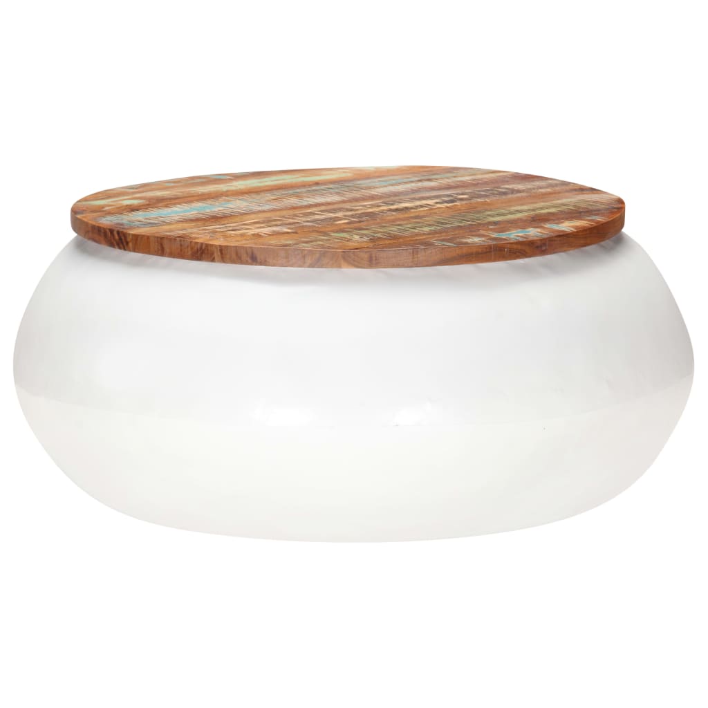 Mesa De Centro Madera Maciza Reciclada Blanca 68x68x30 Cm._4