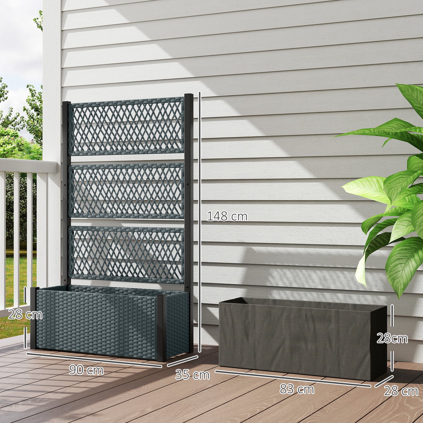Outsunny Jardinera Con Enrejado De Ratán Para Plantas Trepadoras Gris Oscuro_2